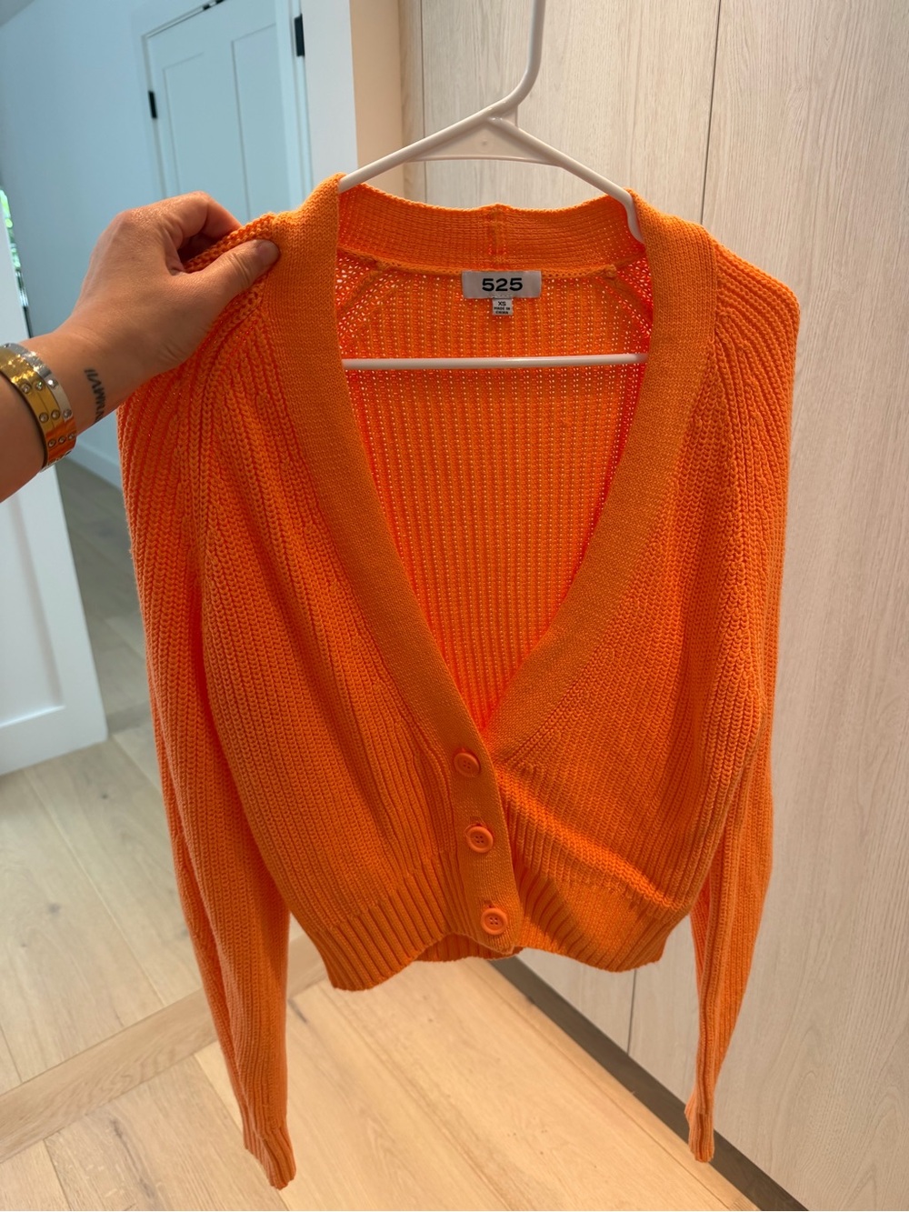 525 America Vibrant Orange V-Neck Button Knit Cardigan